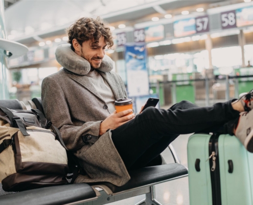 Person relaxing at airport